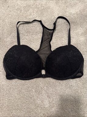 Victoria's Secret Black Lace Racerback Push-Up Bra with Mesh Panel